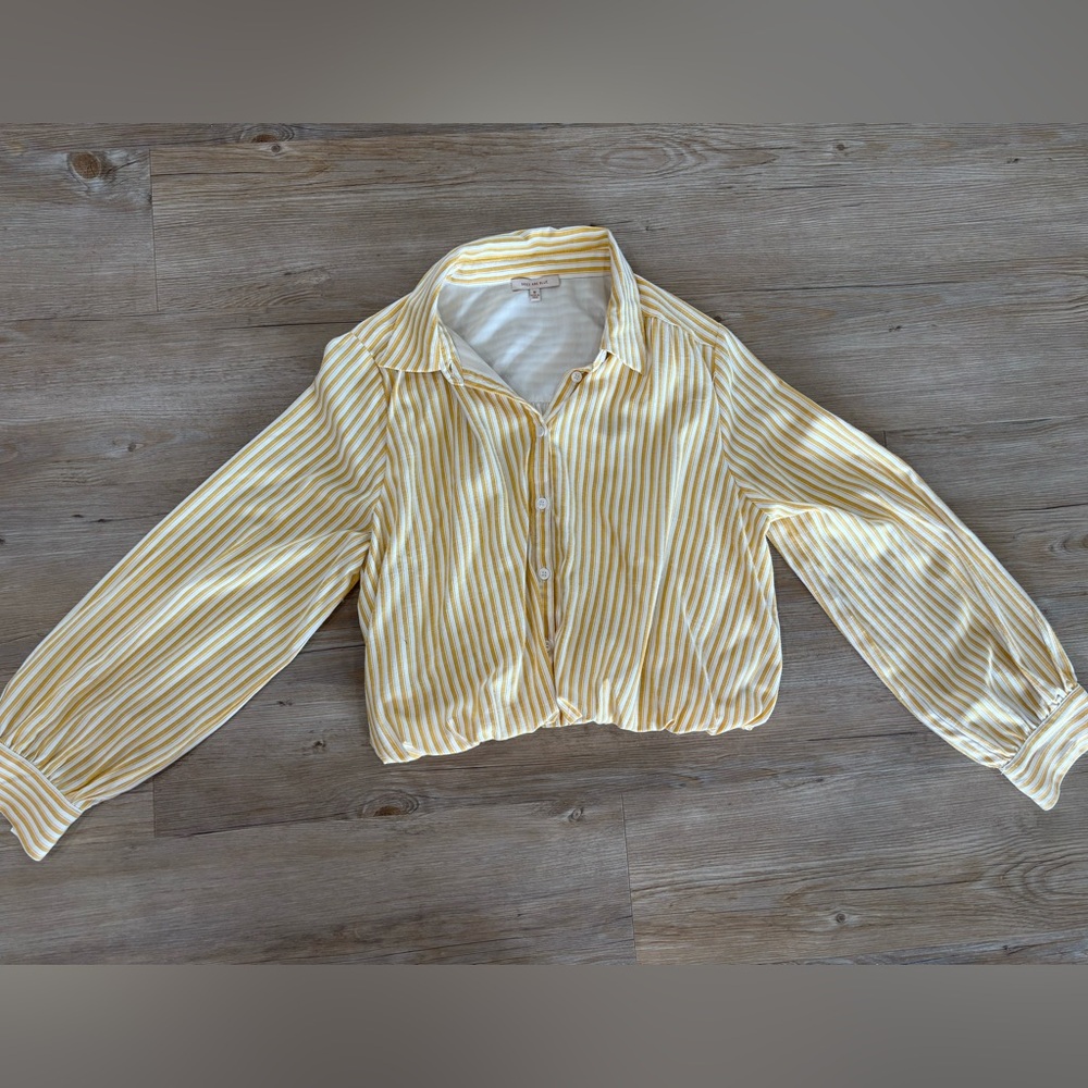 Skies Are Blue Yellow and White Striped Button Down Shirt
